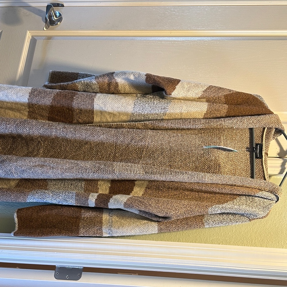 Brown and Tan Plaid Cardigan
